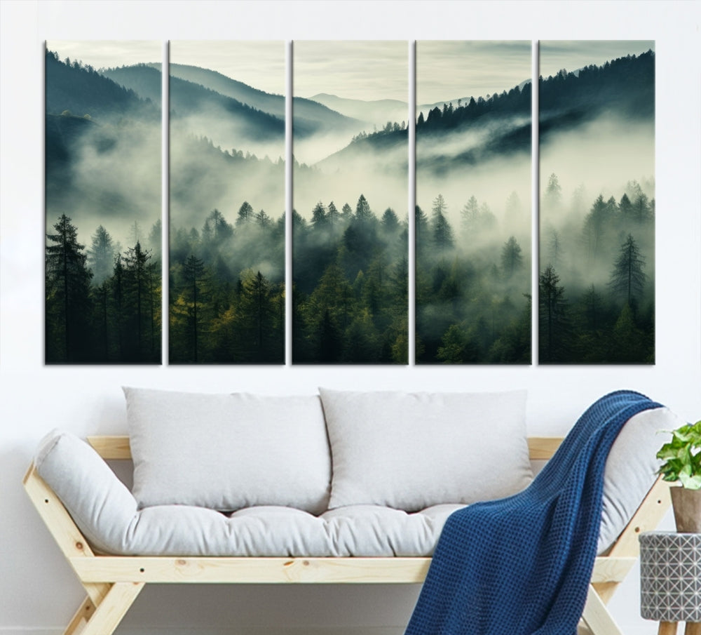 Captivating Misty Forest Wall ArtPremium Canvas Print for a Foggy and Serene Atmosphere