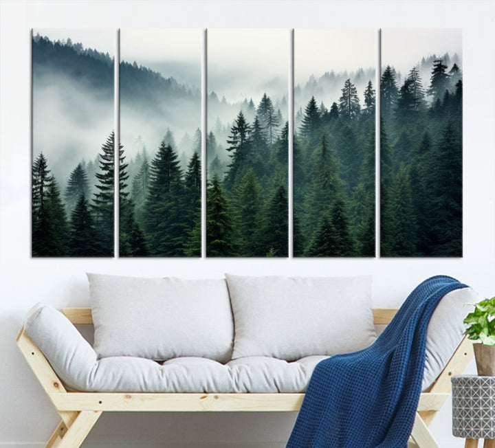 Captivating Misty Forest Wall ArtPremium Canvas Print for a Foggy and Serene Atmosphere