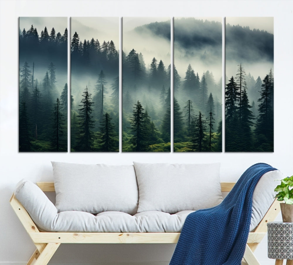 Captivating Misty Forest Wall ArtPremium Canvas Print for a Foggy and Serene Atmosphere