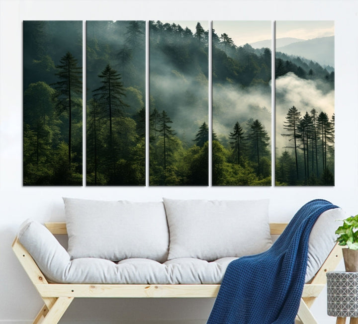 Captivating Misty Forest Wall ArtPremium Canvas Print for a Foggy and Serene Atmosphere