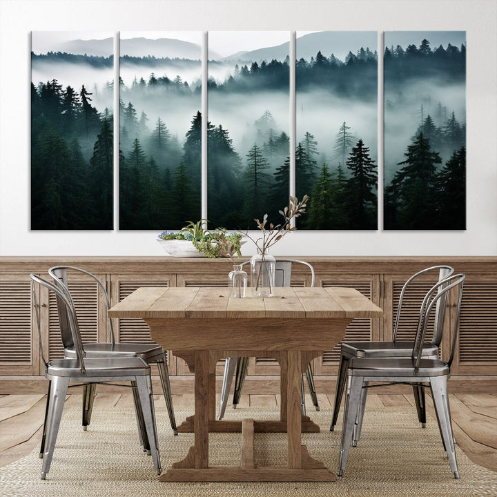 Captivating Misty Forest Wall ArtPremium Canvas Print for a Foggy and Serene Atmosphere