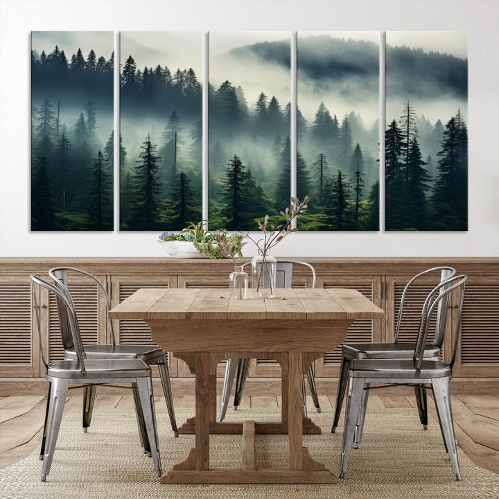 Captivating Misty Forest Wall ArtPremium Canvas Print for a Foggy and Serene Atmosphere