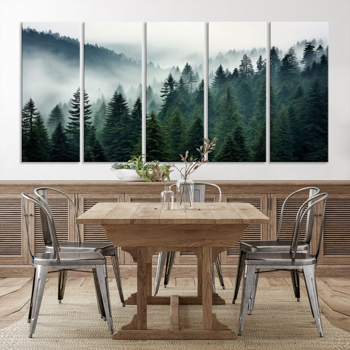 Captivating Misty Forest Wall ArtPremium Canvas Print for a Foggy and Serene Atmosphere