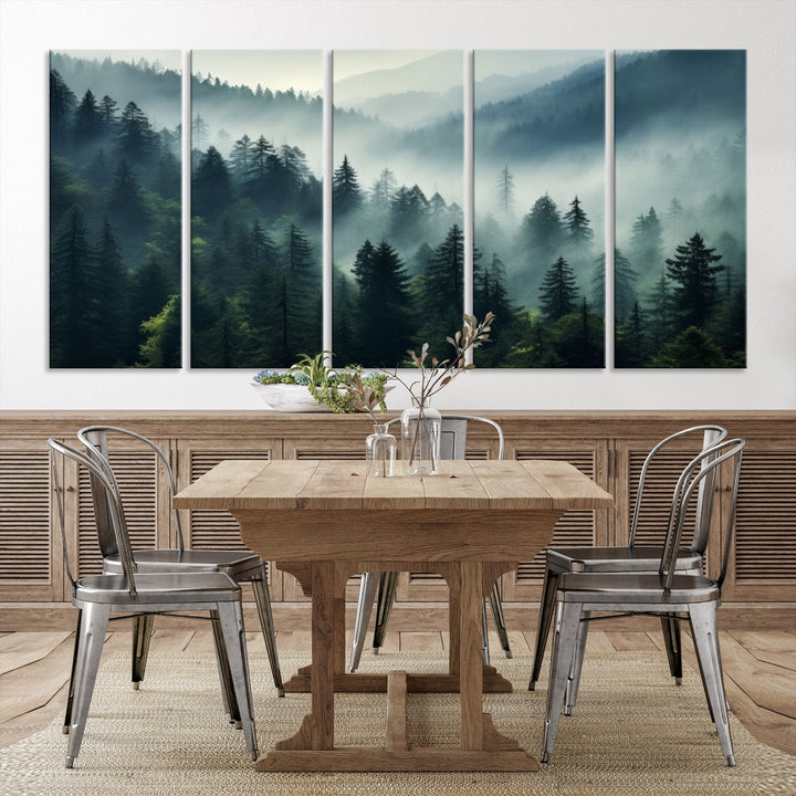 Captivating Misty Forest Wall ArtPremium Canvas Print for a Foggy and Serene Atmosphere