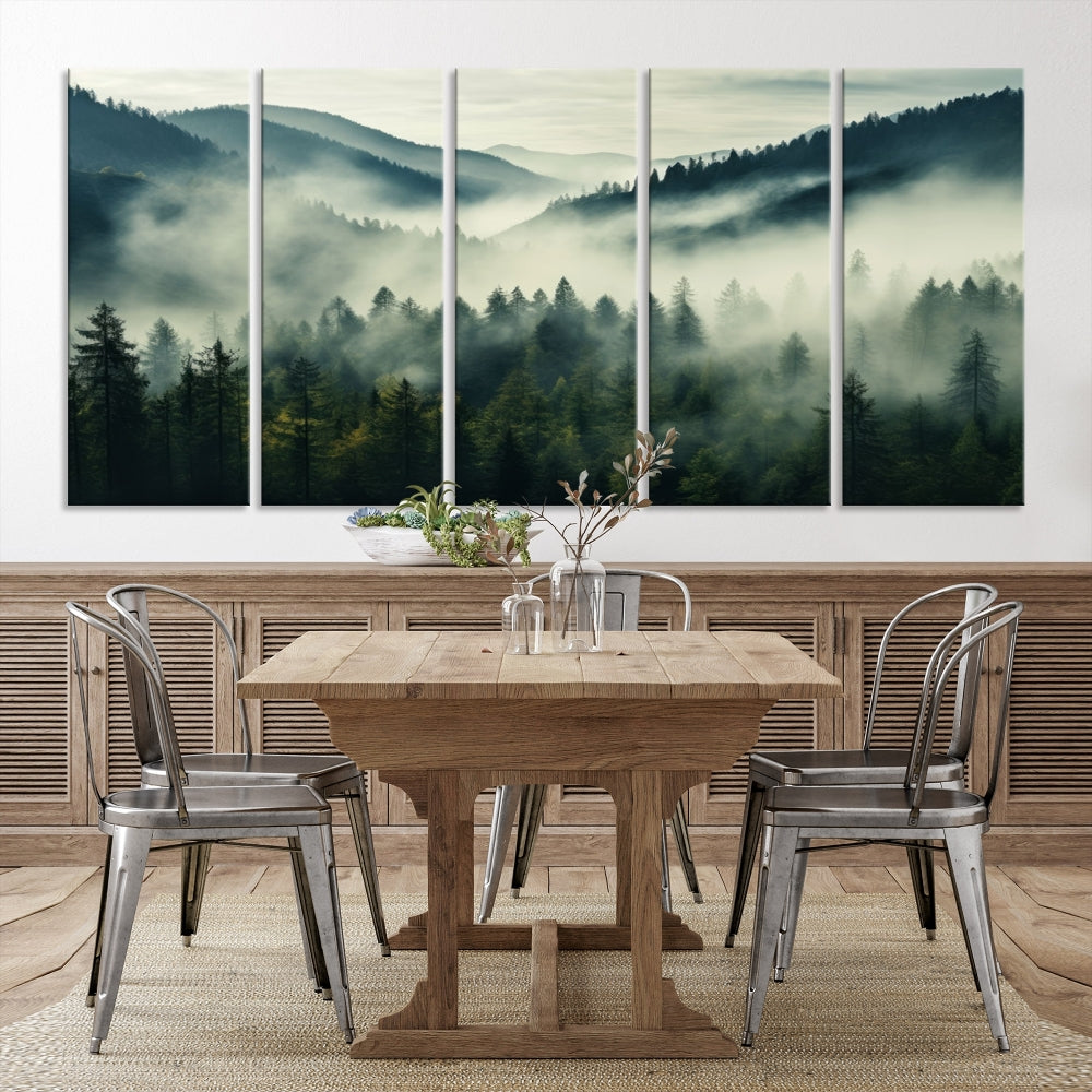 Captivating Misty Forest Wall ArtPremium Canvas Print for a Foggy and Serene Atmosphere