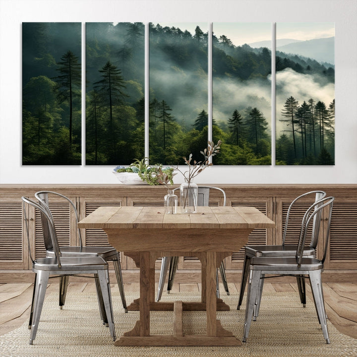 Captivating Misty Forest Wall ArtPremium Canvas Print for a Foggy and Serene Atmosphere