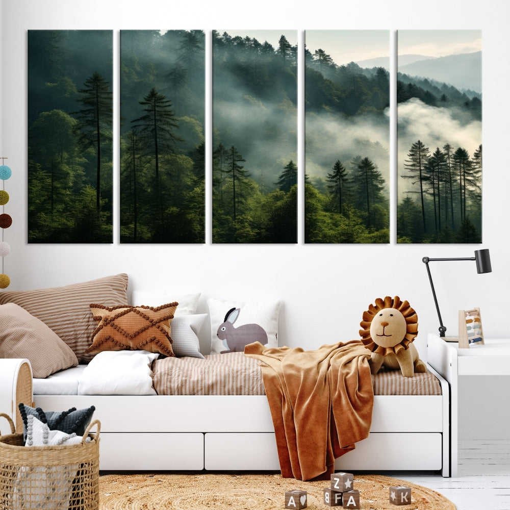 Captivating Misty Forest Wall ArtPremium Canvas Print for a Foggy and Serene Atmosphere