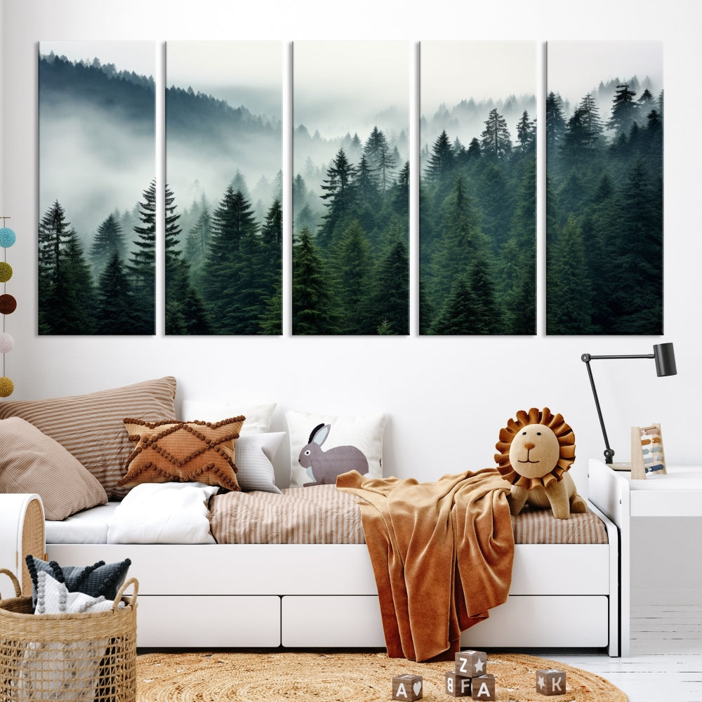 Captivating Misty Forest Wall ArtPremium Canvas Print for a Foggy and Serene Atmosphere