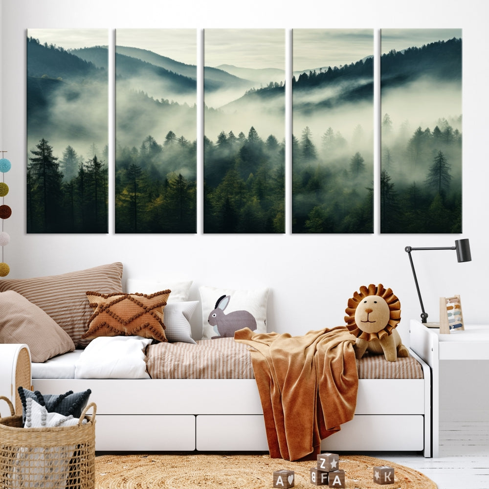 Captivating Misty Forest Wall ArtPremium Canvas Print for a Foggy and Serene Atmosphere