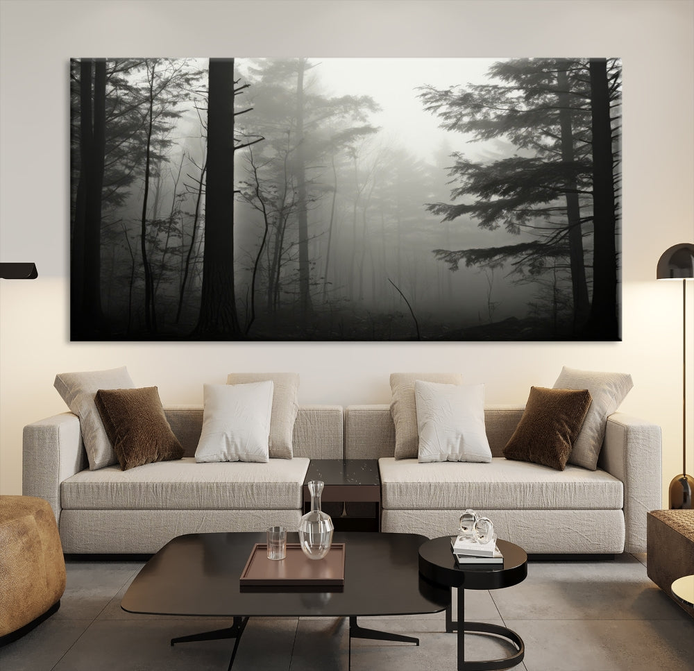 Captivating Misty Forest Wall ArtPremium Canvas Print for a Foggy and Serene Atmosphere