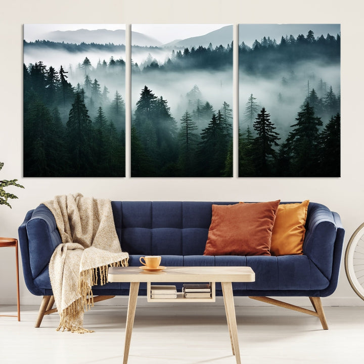 Captivating Misty Forest Wall ArtPremium Canvas Print for a Foggy and Serene Atmosphere