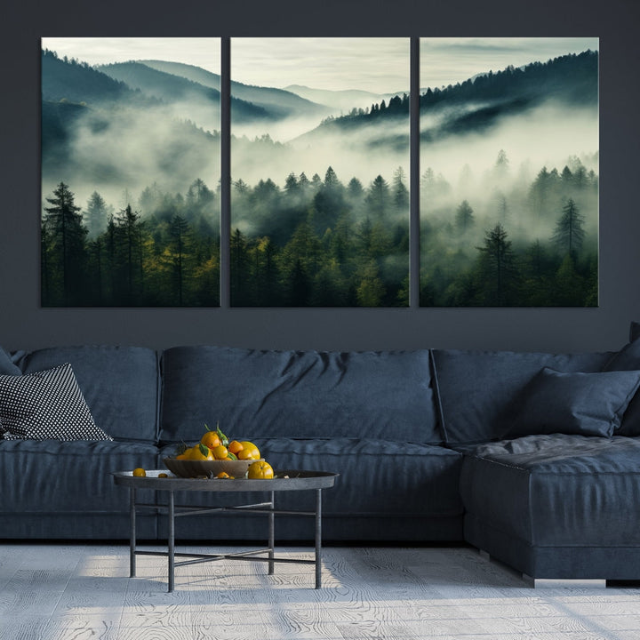 Captivating Misty Forest Wall ArtPremium Canvas Print for a Foggy and Serene Atmosphere