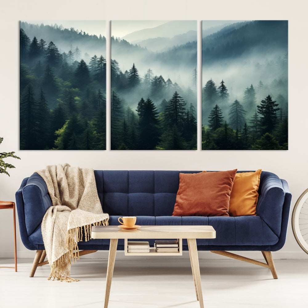 Captivating Misty Forest Wall ArtPremium Canvas Print for a Foggy and Serene Atmosphere