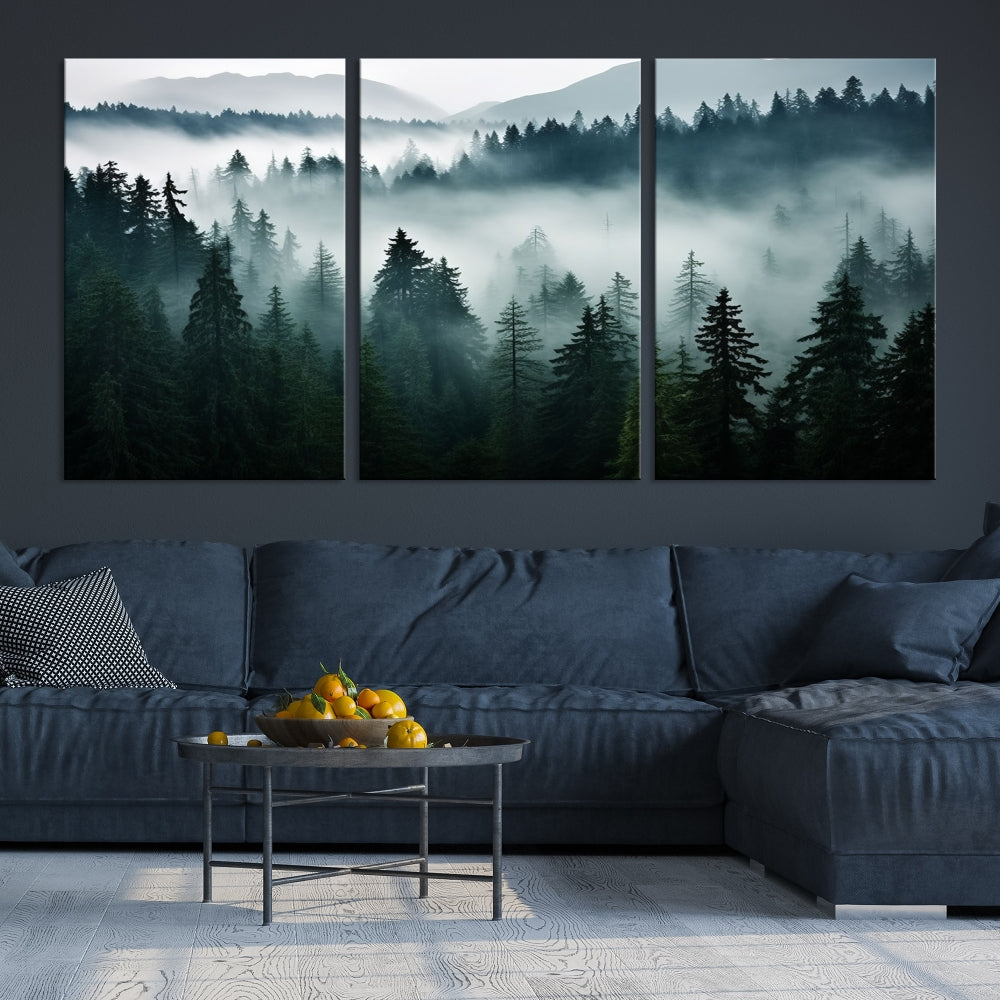 Captivating Misty Forest Wall ArtPremium Canvas Print for a Foggy and Serene Atmosphere