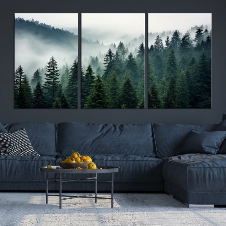 Captivating Misty Forest Wall ArtPremium Canvas Print for a Foggy and Serene Atmosphere