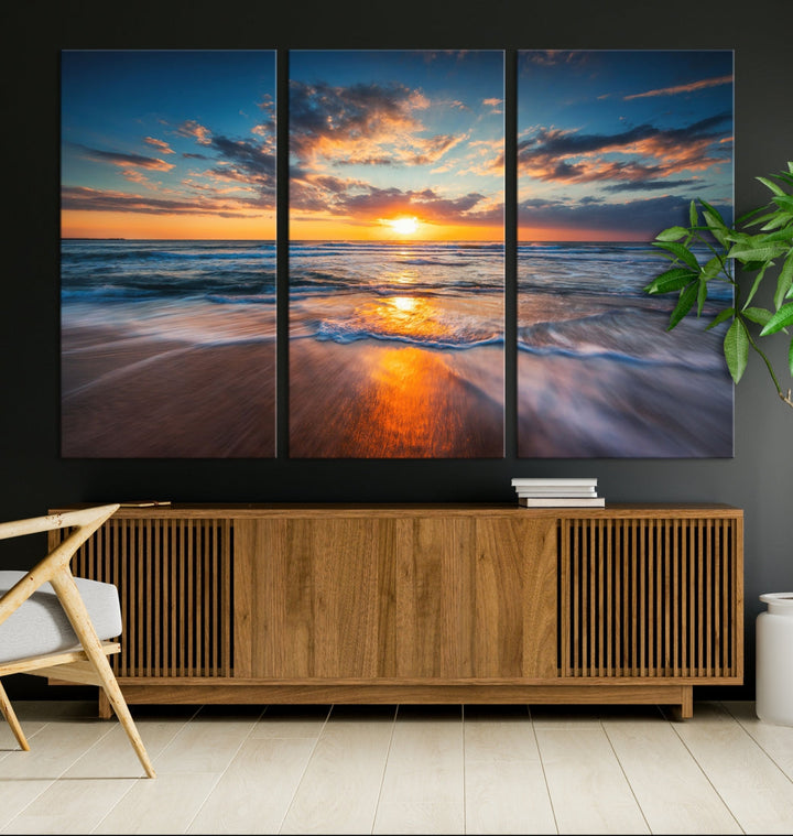 Captivating Sunset over the Horizon Beach Photo Print Ocean Canvas Wall Art