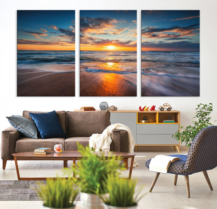 Captivating Sunset over the Horizon Beach Photo Print Ocean Canvas Wall Art