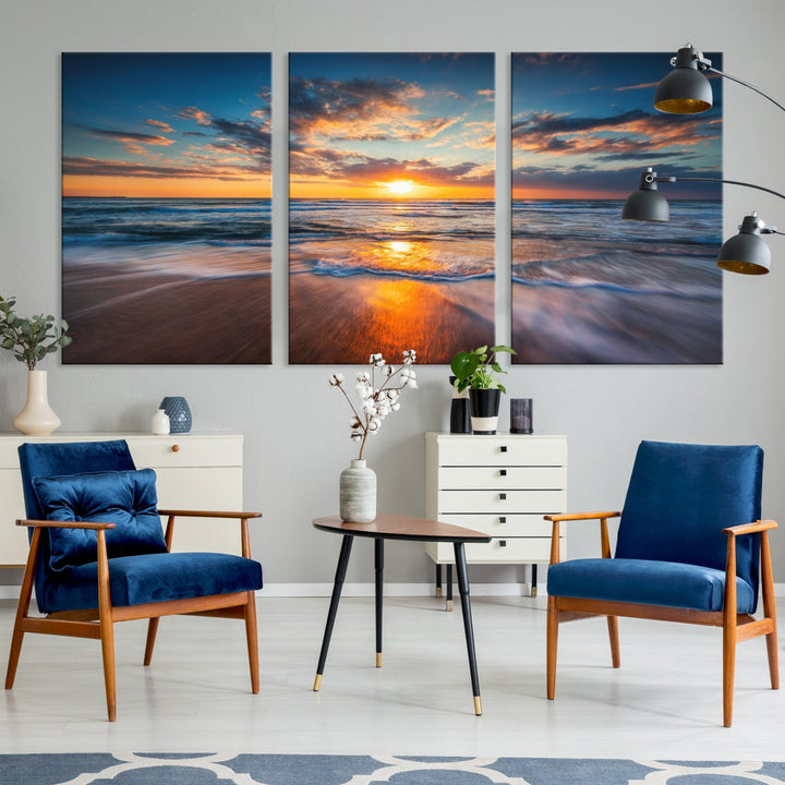 Captivating Sunset over the Horizon Beach Photo Print Ocean Canvas Wall Art