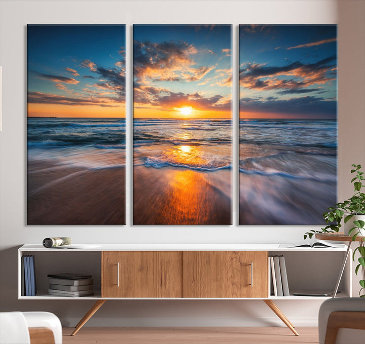 Captivating Sunset over the Horizon Beach Photo Print Ocean Canvas Wall Art