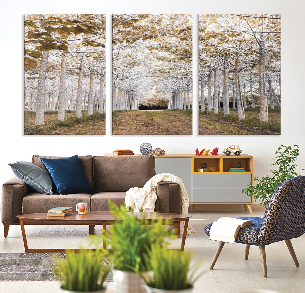 Captivating Tree Line Landscape Wall Art Autumn Tree Canvas Print Set of Framed