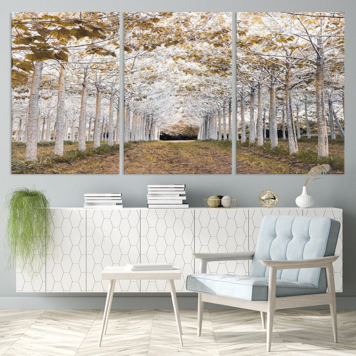 Captivating Tree Line Landscape Wall Art Autumn Tree Canvas Print Set of Framed