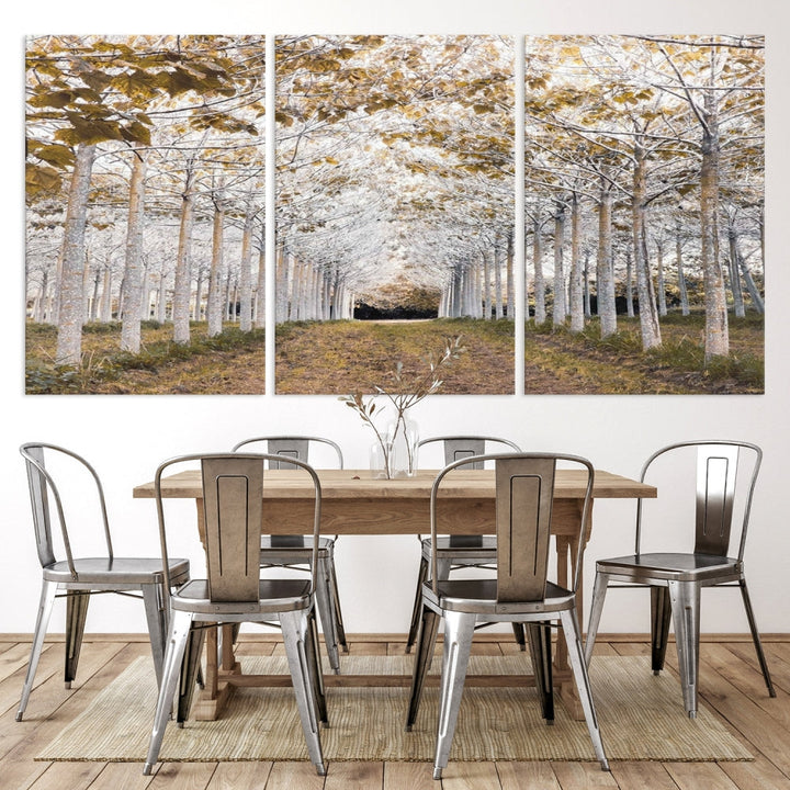 Captivating Tree Line Landscape Wall Art Autumn Tree Canvas Print Set of Framed