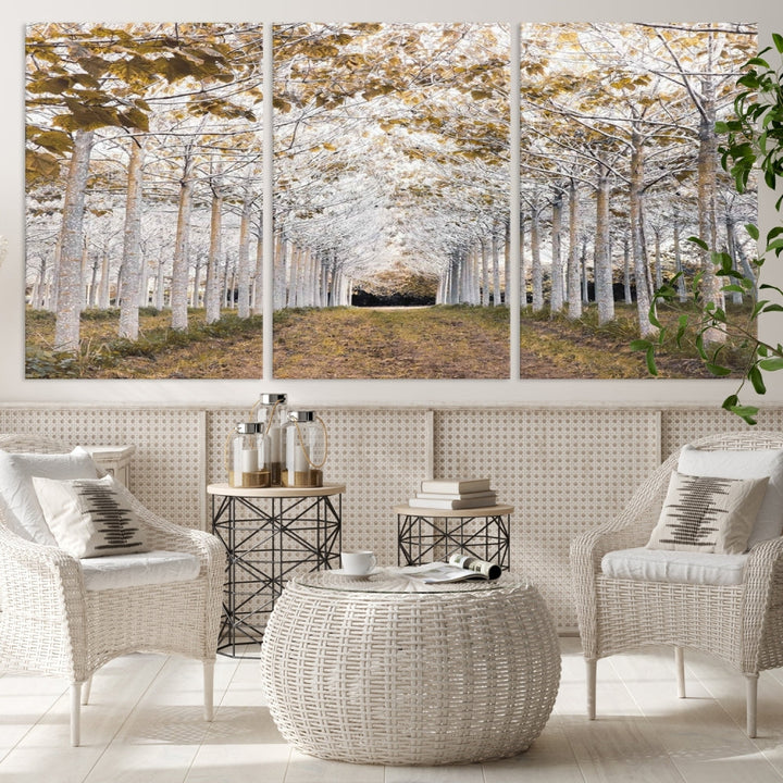 Captivating Tree Line Landscape Wall Art Autumn Tree Canvas Print Set of Framed