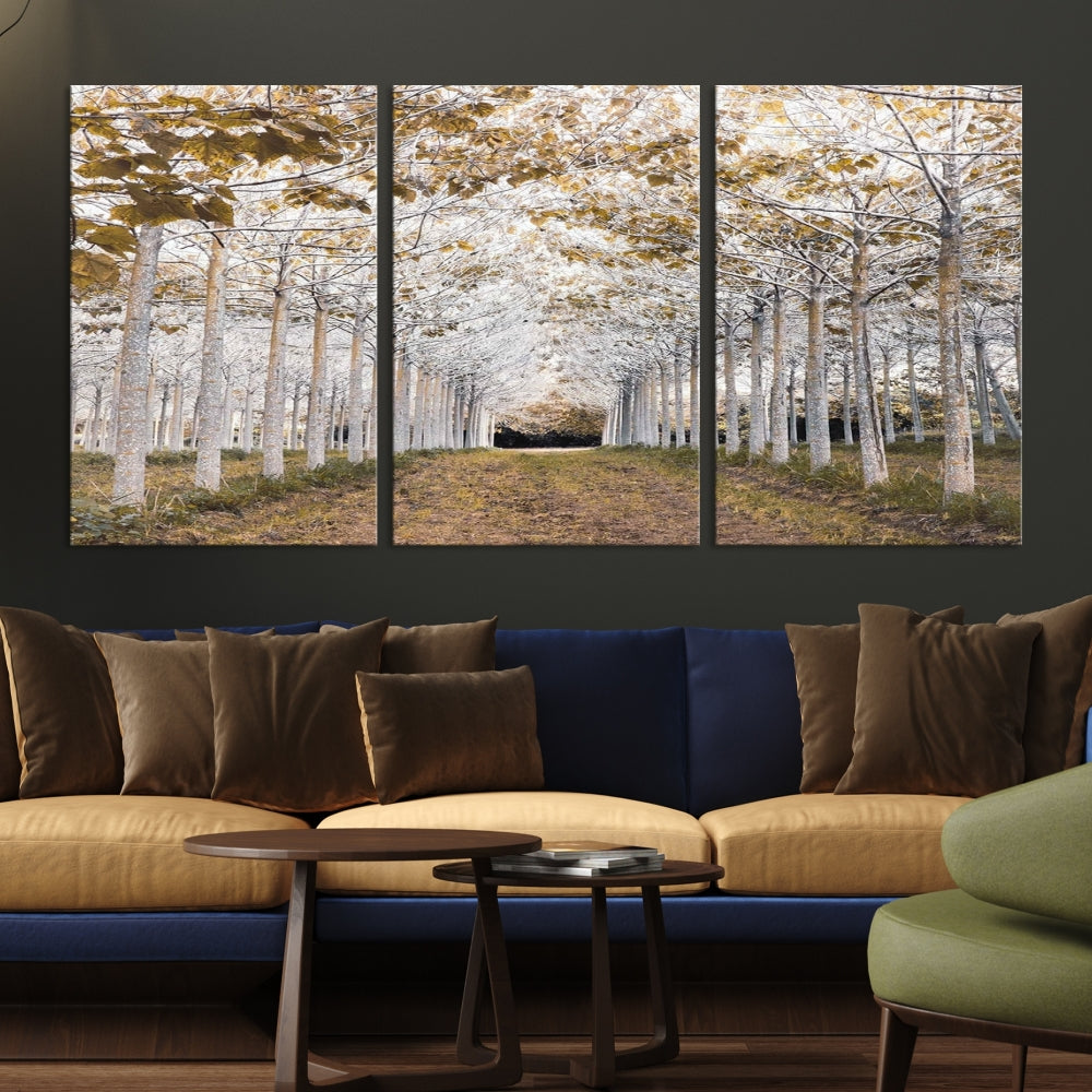 Captivating Tree Line Landscape Wall Art Autumn Tree Canvas Print Set of Framed