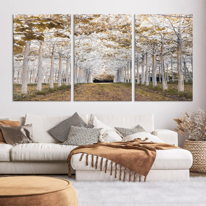 Captivating Tree Line Landscape Wall Art Autumn Tree Canvas Print Set of Framed