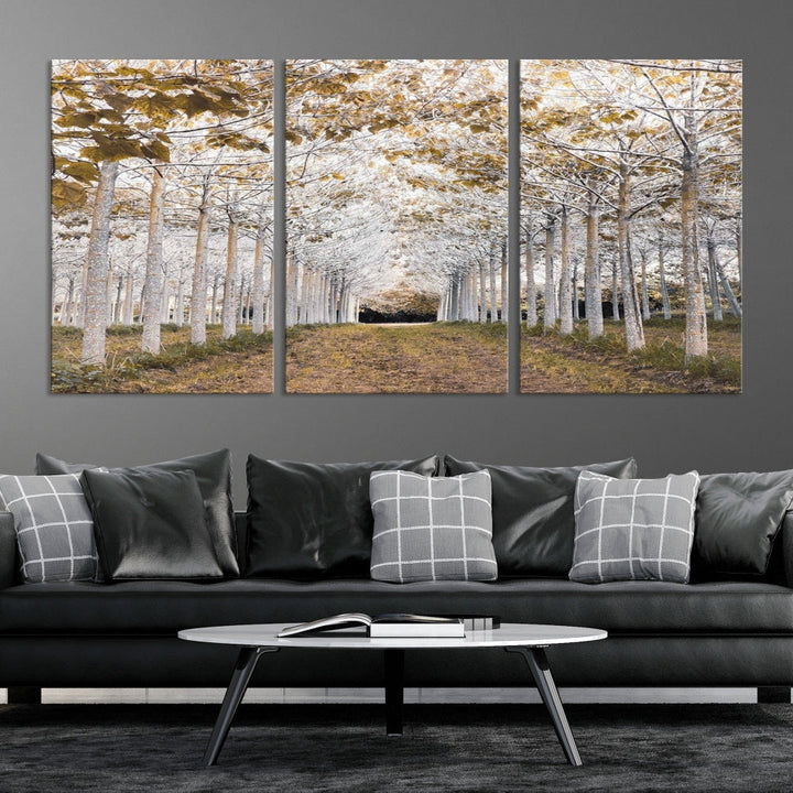 Captivating Tree Line Landscape Wall Art Autumn Tree Canvas Print Set of Framed