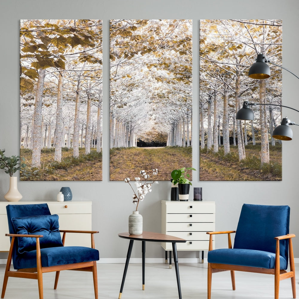 Captivating Tree Line Landscape Wall Art Autumn Tree Canvas Print Set of Framed