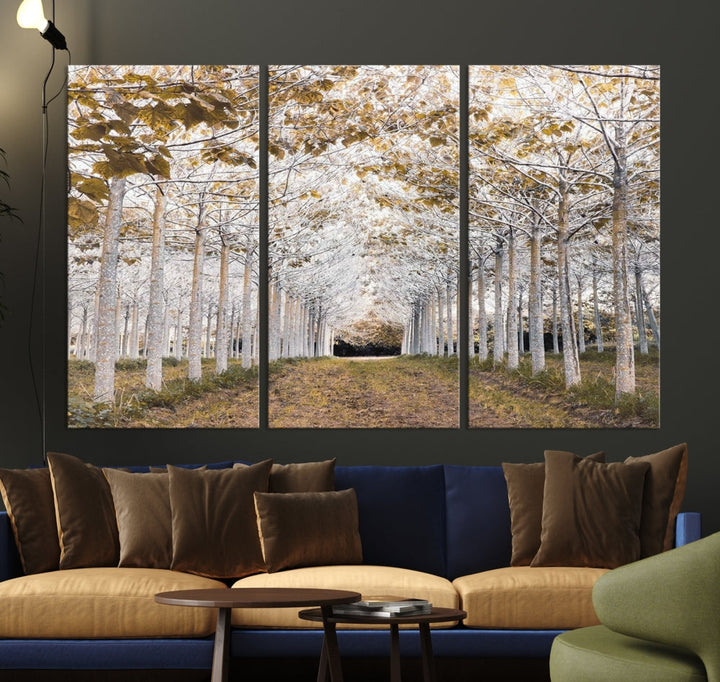 Captivating Tree Line Landscape Wall Art Autumn Tree Canvas Print Set of Framed