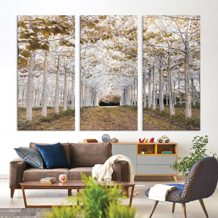 Captivating Tree Line Landscape Wall Art Autumn Tree Canvas Print Set of Framed