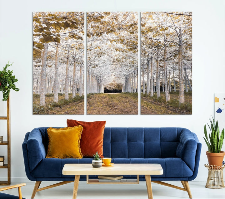 Captivating Tree Line Landscape Wall Art Autumn Tree Canvas Print Set of Framed