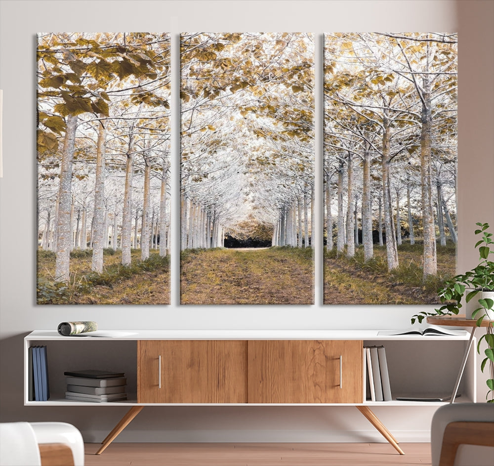 Captivating Tree Line Landscape Wall Art Autumn Tree Canvas Print Set of Framed