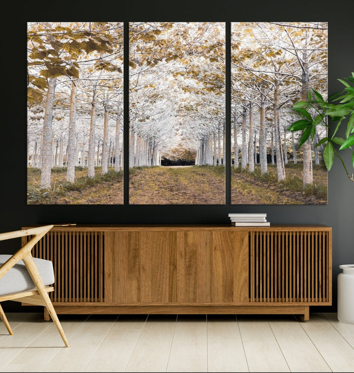 Captivating Tree Line Landscape Wall Art Autumn Tree Canvas Print Set of Framed