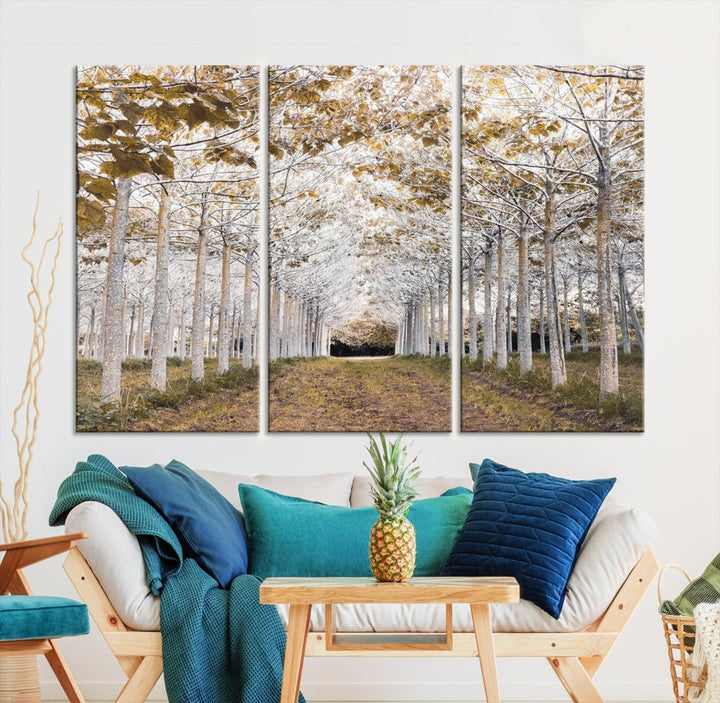 Captivating Tree Line Landscape Wall Art Autumn Tree Canvas Print Set of Framed