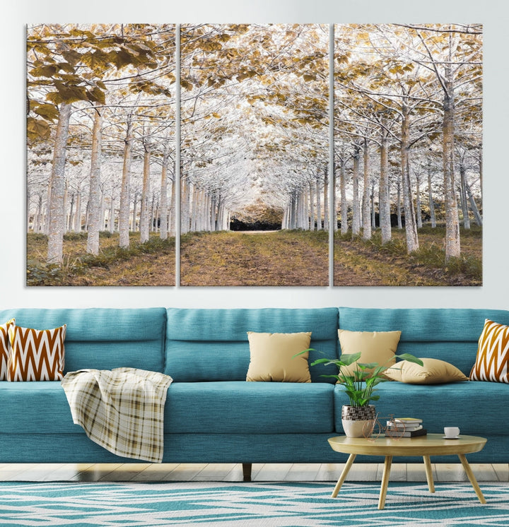 Captivating Tree Line Landscape Wall Art Autumn Tree Canvas Print Set of Framed