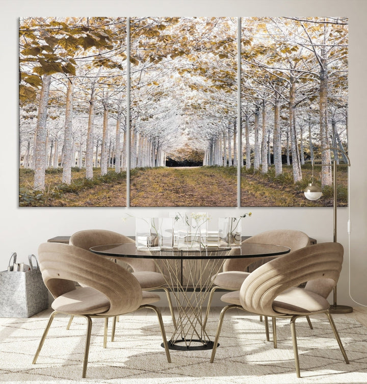 Captivating Tree Line Landscape Wall Art Autumn Tree Canvas Print Set of Framed