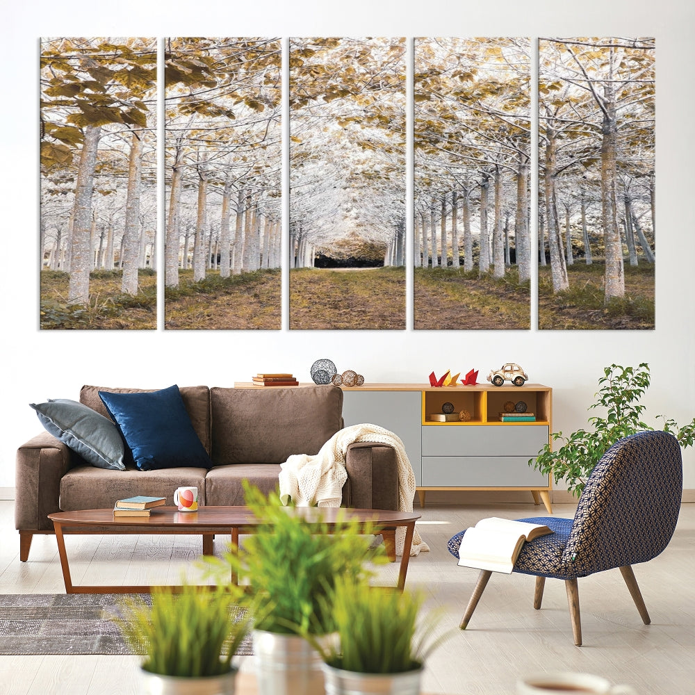 Captivating Tree Line Landscape Wall Art Autumn Tree Canvas Print Set of Framed