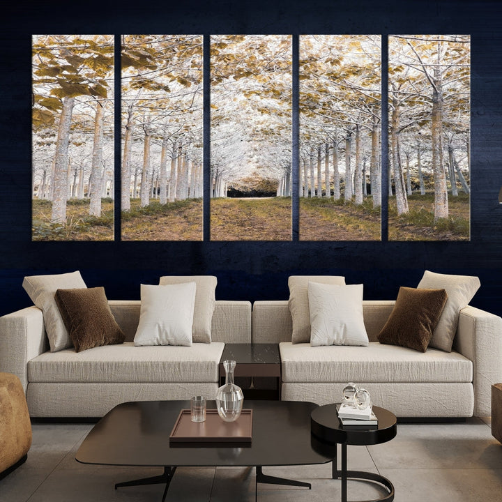 Captivating Tree Line Landscape Wall Art Autumn Tree Canvas Print Set of Framed