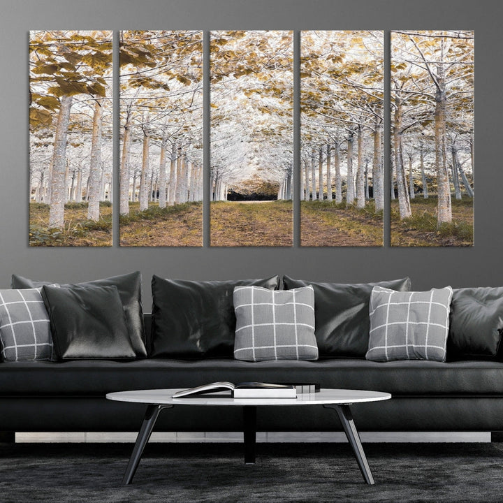 Captivating Tree Line Landscape Wall Art Autumn Tree Canvas Print Set of Framed