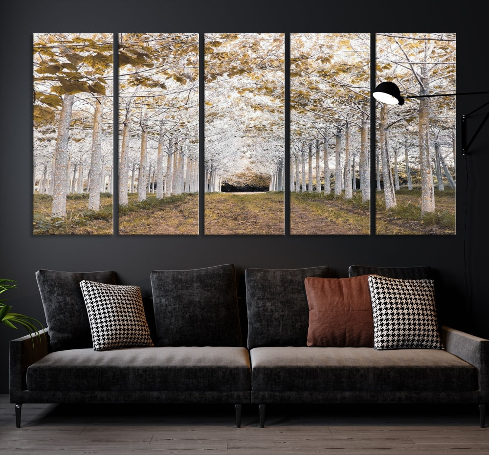 Captivating Tree Line Landscape Wall Art Autumn Tree Canvas Print Set of Framed