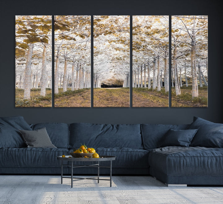 Captivating Tree Line Landscape Wall Art Autumn Tree Canvas Print Set of Framed