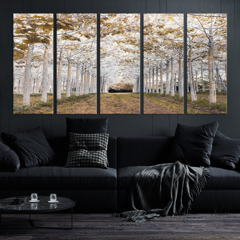 Captivating Tree Line Landscape Wall Art Autumn Tree Canvas Print Set of Framed