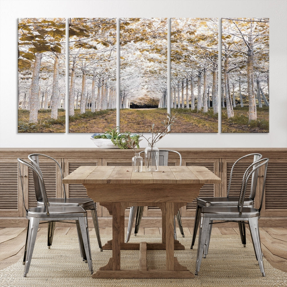 Captivating Tree Line Landscape Wall Art Autumn Tree Canvas Print Set of Framed