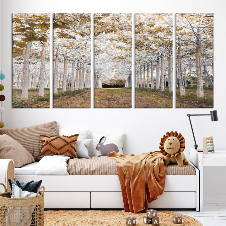 Captivating Tree Line Landscape Wall Art Autumn Tree Canvas Print Set of Framed