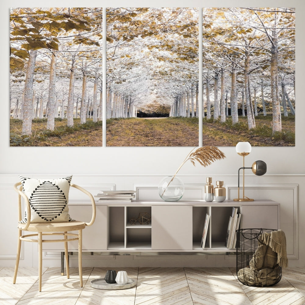 Captivating Tree Line Landscape Wall Art Autumn Tree Canvas Print Set of Framed