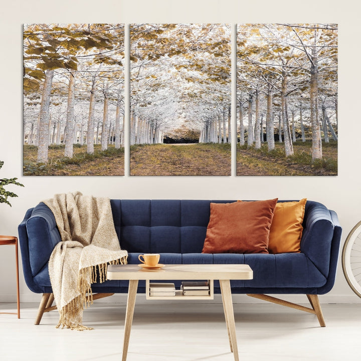 Captivating Tree Line Landscape Wall Art Autumn Tree Canvas Print Set of Framed