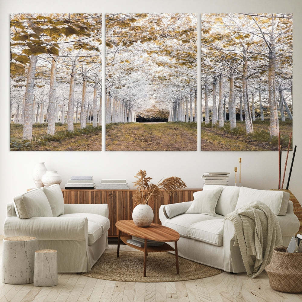 Captivating Tree Line Landscape Wall Art Autumn Tree Canvas Print Set of Framed